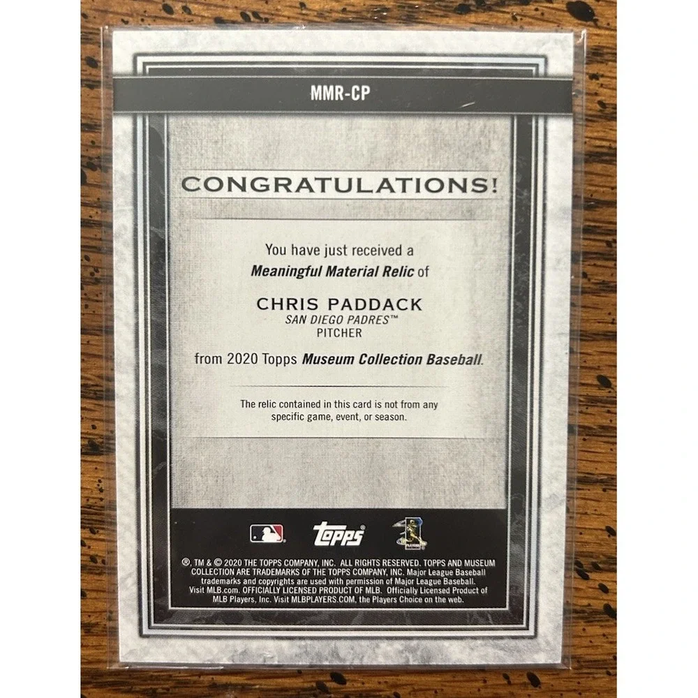 Topps 2020 Chris Paddack Meaningful Materials Silver #MNR-CP /50 Card